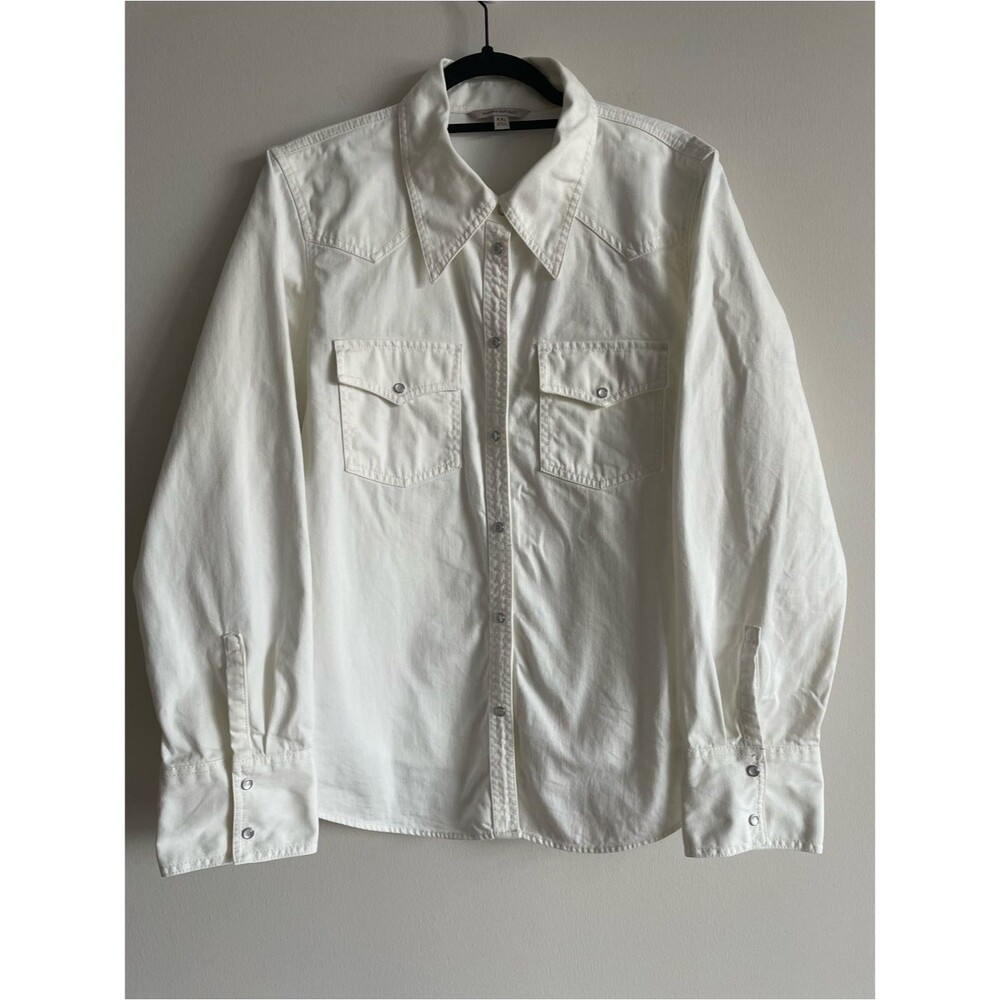 Banana Republic Pearl Snap Shirt Shacket White Western XXL
